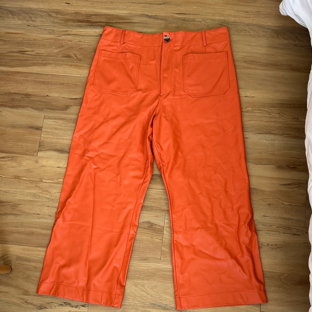 Anthropologie Orange Leather Pants 34